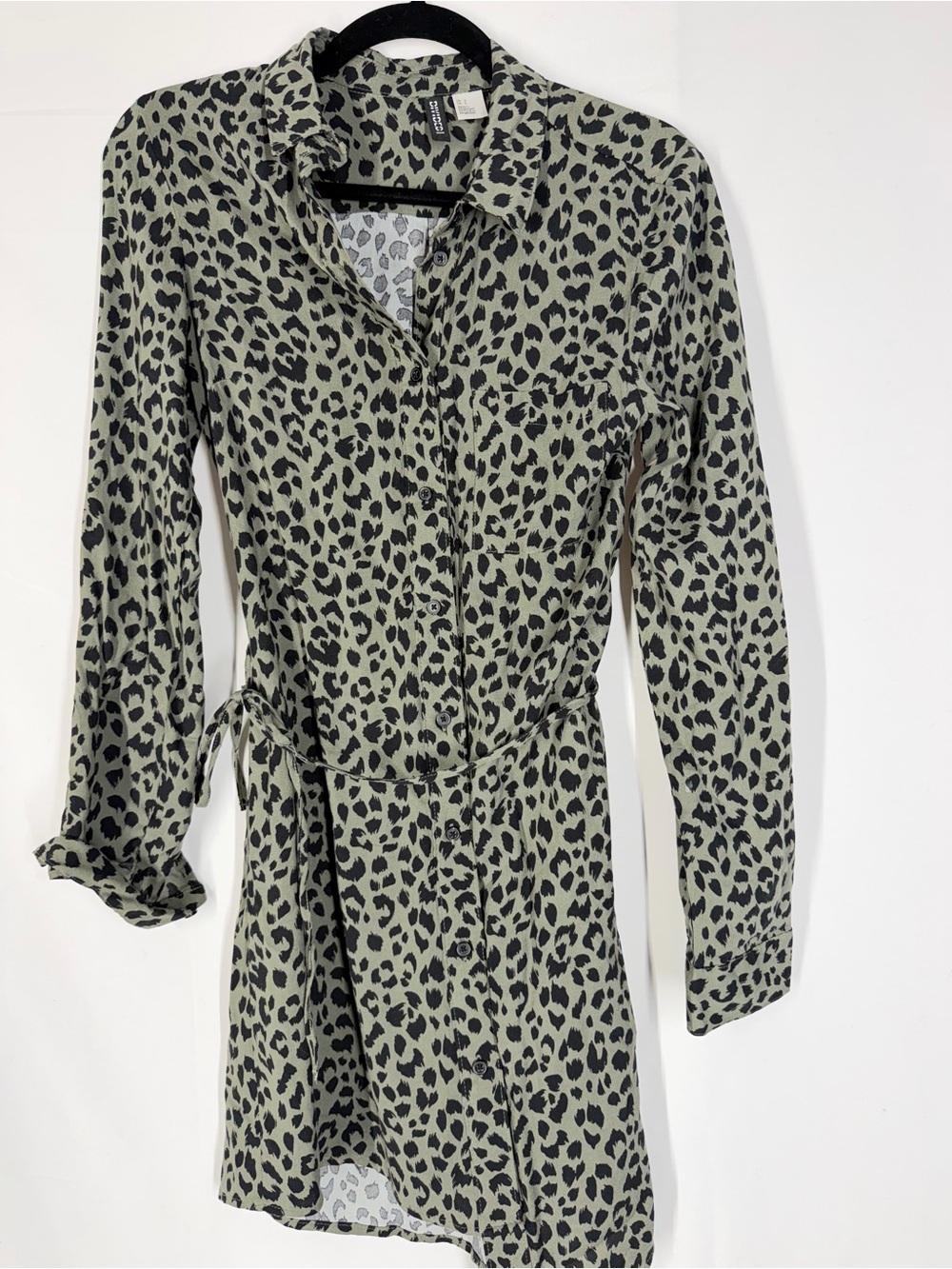 Divided Olive and Black Leopard Print Long Sleeve Shirt Dress